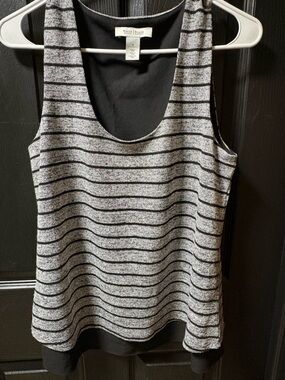 White House Black Market Black & Gray Striped Scoop Tank
